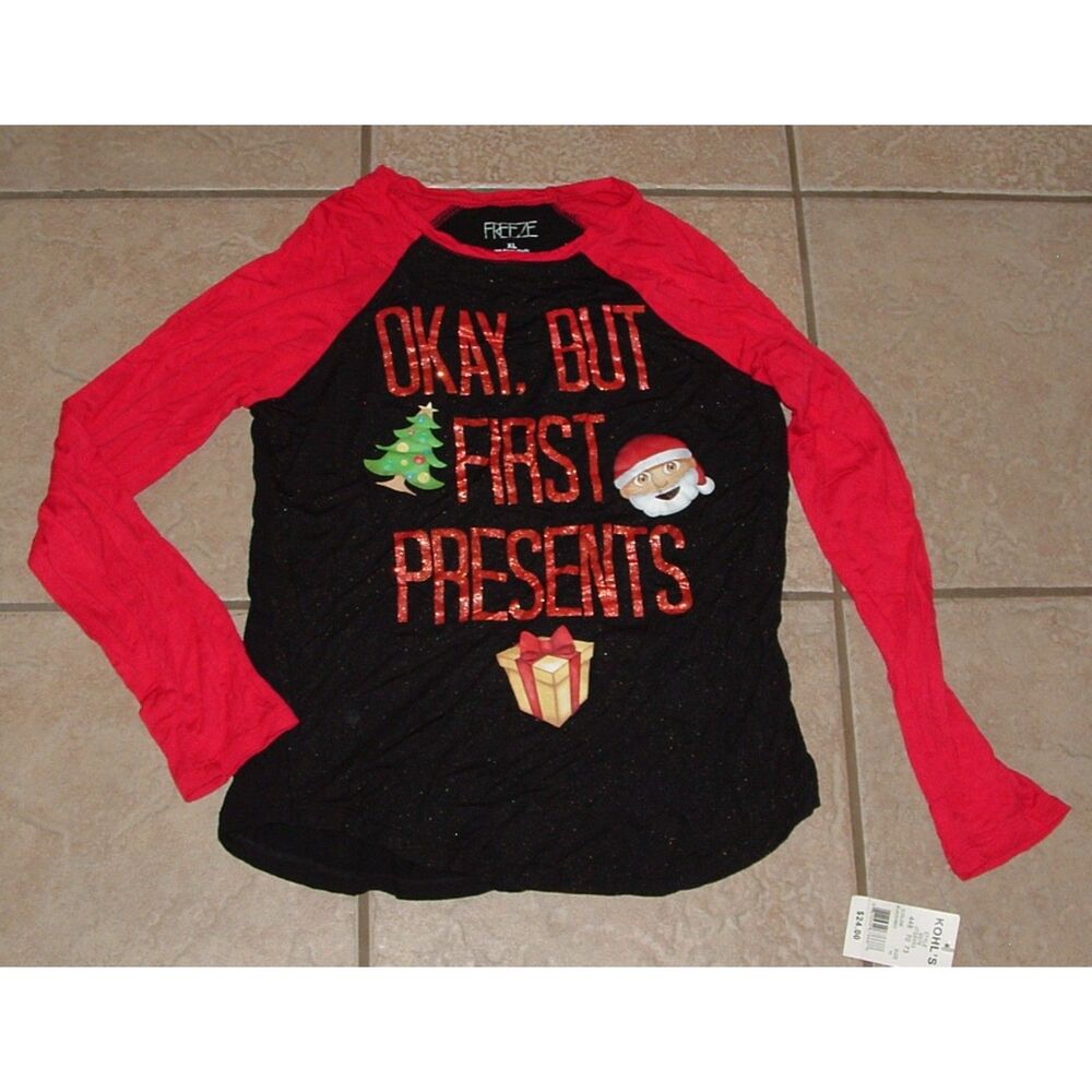 NEW NWT Girls Sz XL Casual Wear Sparkly Christmas Holiday Stretchy Shirt FREEZE
